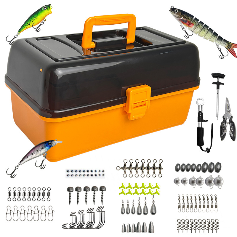 Fishing Lure Box - Großes Vierschichtiges Outdoor-Angelset mit Weichködern, Bleikopfhaken,
