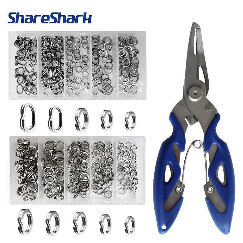 Fishing Lure Kit - ShareShark 200 Stück Edelstahl-Spaltring-Angelköder-Anschlüsse mit Angelzangen-Set,