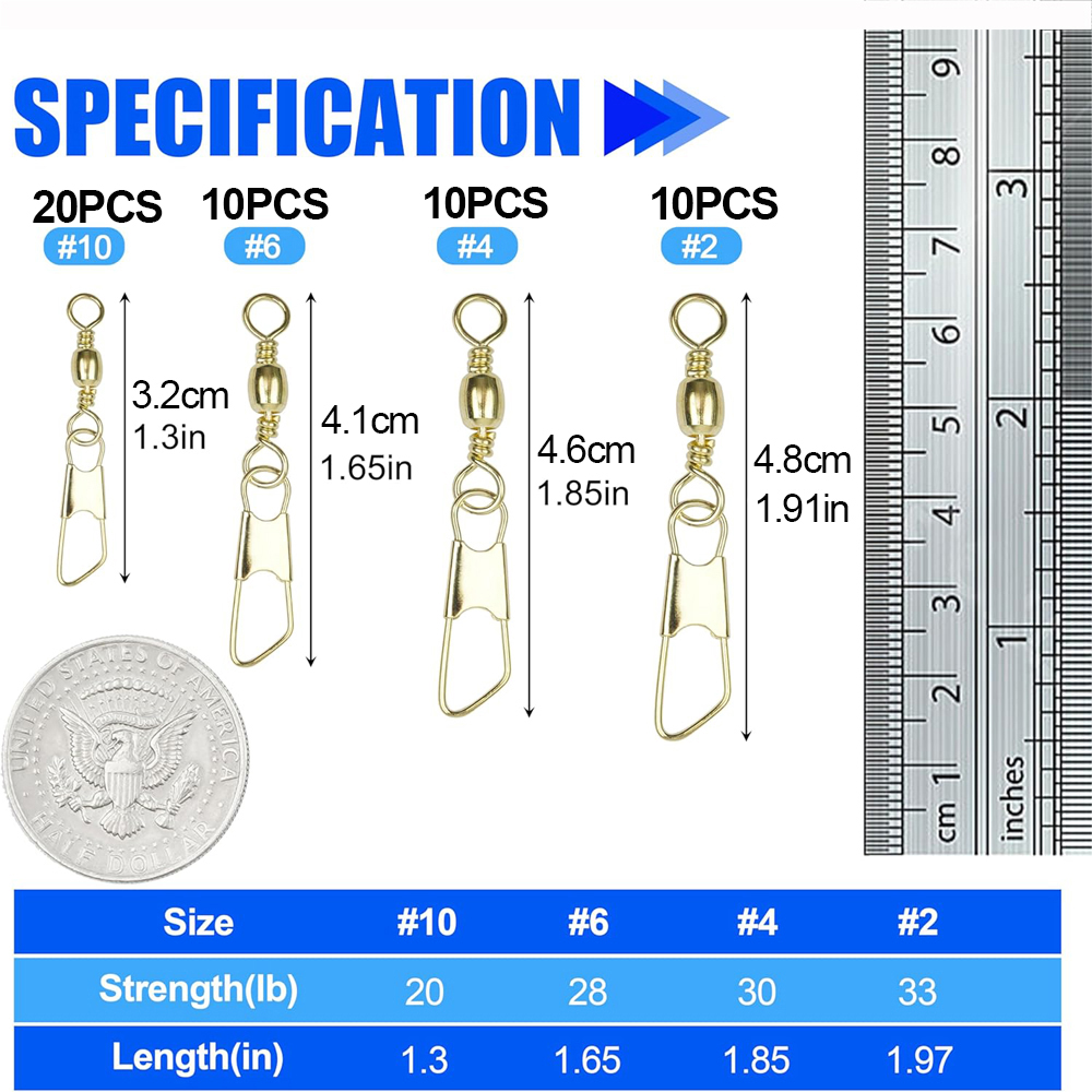 50Pcs Gold Angeln Barrel Wirbe – Fishing Lure Accessories Bewertung und Preis